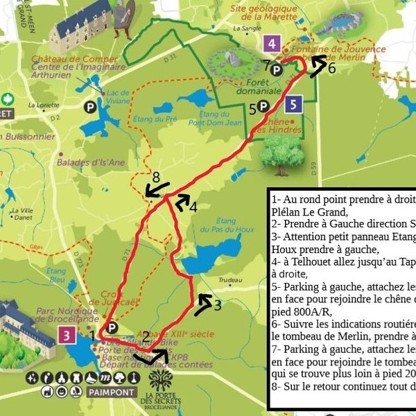 Itinéraire balade à vélo Tombeau de Merlin (2h)