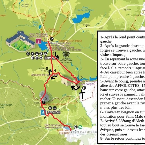 Itinéraire balade à vélo Les Forges et Beignon (2h)