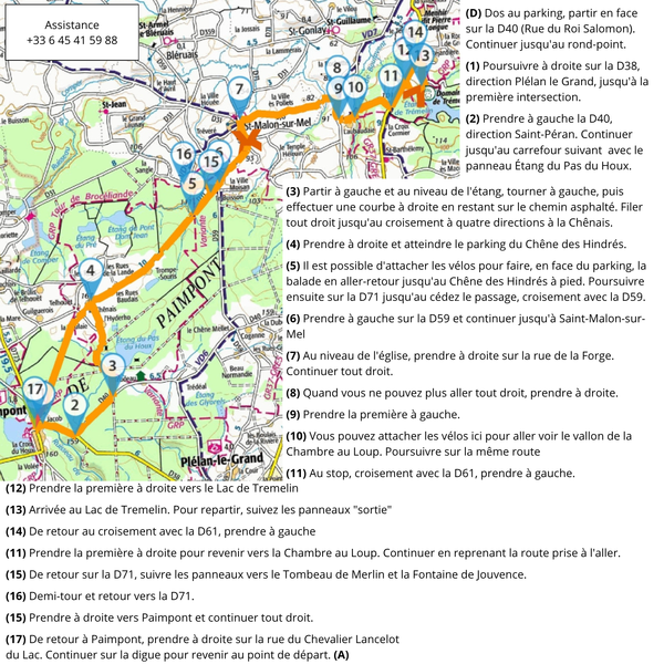 Itinéraire balade à vélo Le Lac de Trémelin (Journée)